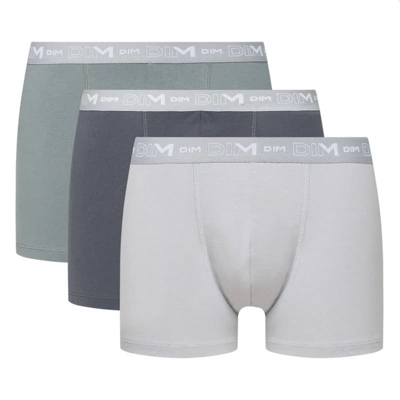 Dim - Lot de 3 Boxers Homme Coton Stretch L Acier/ Gris Foncé/ Gris Granit