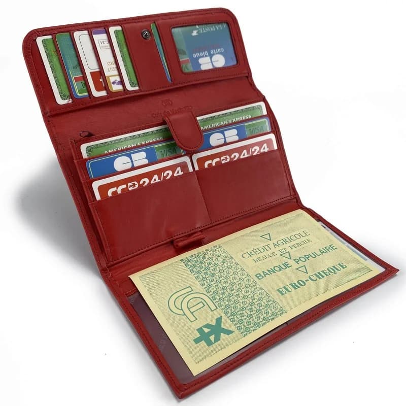 Elephant d'Or - Portefeuille Compagnon Porte Chéquier Femme en cuir Rouge