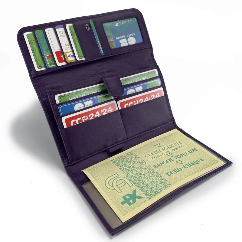 Elephant d'Or - Portefeuille Compagnon Porte Chéquier Femme en cuir Violet