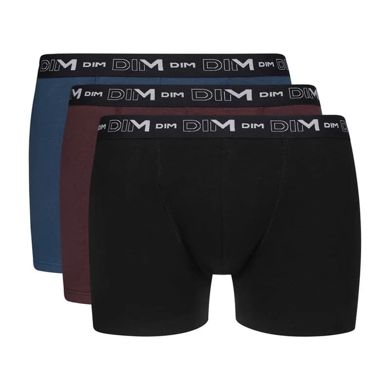 Dim - Lot de 3 Boxers Homme Coton Stretch L Noir/Brun Fauve/Bleu Klein