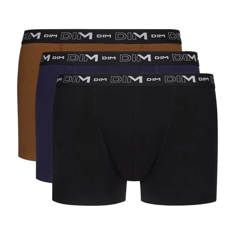 Dim - Lot de 3 Boxers Homme Coton Stretch S Noir/Bleu Denim/Marron Brownie