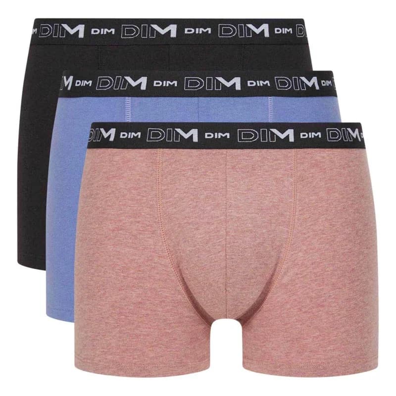 Dim - Lot de 3 Boxers Homme Coton Stretch M Nude Chiné/Bleu Barbeau/Noir