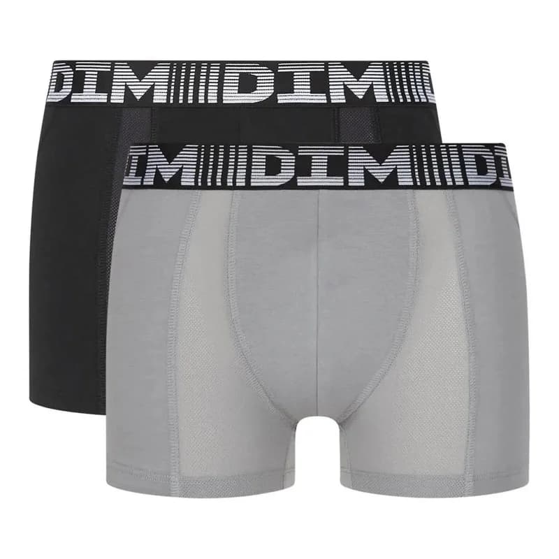 Dim - Lot de 2 Boxers Homme Coton 3D Flex Air L Noir/Gris Perle