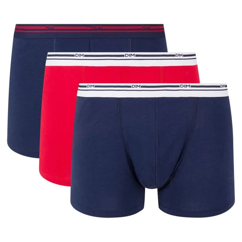 Dim - Lot de 3 Boxers Homme Coton "Classic Colors" M DIM Bleu Denim et Rouge Lave