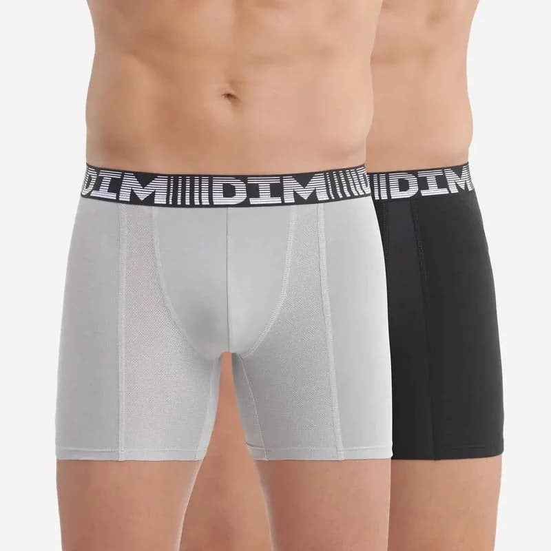 Dim - Lot de 2 Boxers Longs Homme 3D Flex Air L Noir/Gris Perle