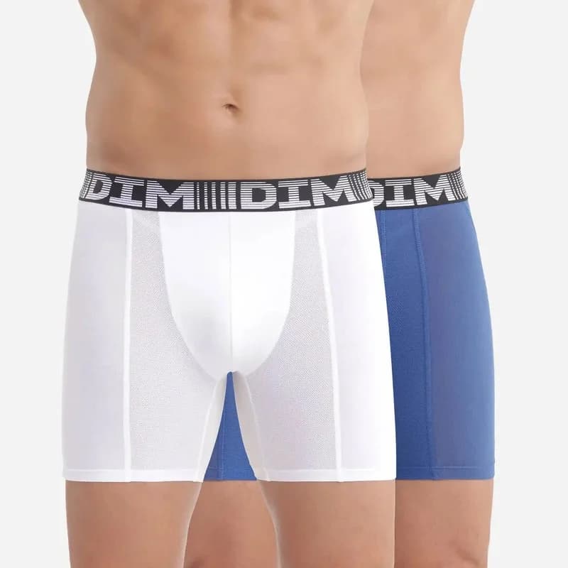 Dim - Lot de 2 Boxers Longs Homme 3D Flex Air S Bleu Acier/Blanc