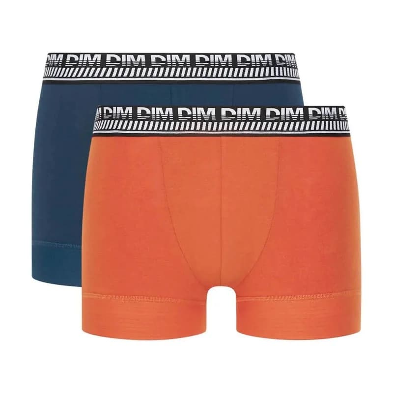 Dim - Lot de 2 Boxers Homme Coton "Stay & Fit" M Bleu Klein Orange Nacré