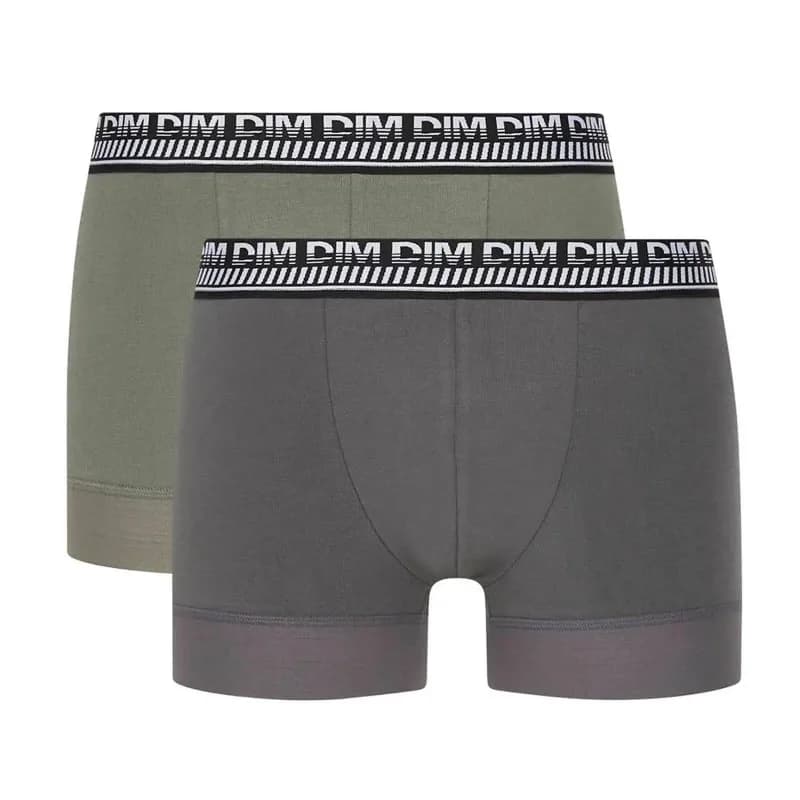Dim - Lot de 2 Boxers Homme Coton "Stay & Fit" S Vert Olive/Gris Militaire