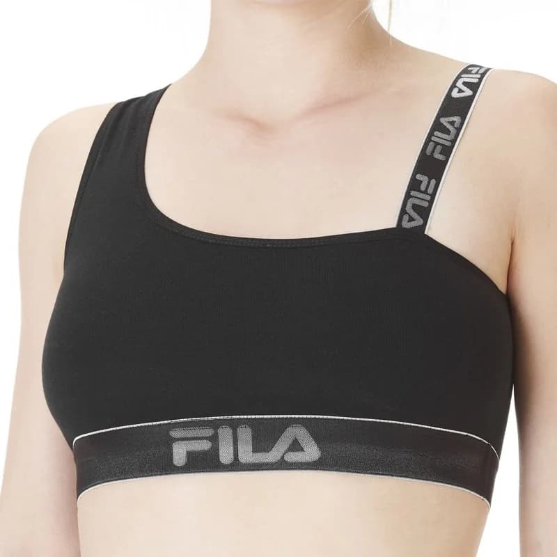 Fila - Brassière Coton Femme Asymétrique Bandeau S Noir