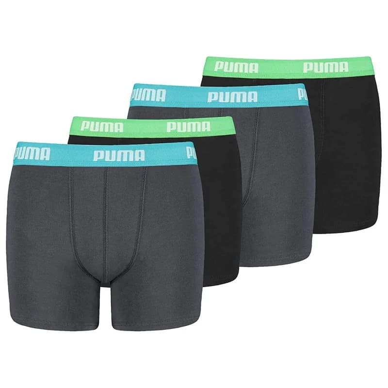 PUMA - Pack de 4 Boxers Garçon Coton BASIC 12 ans Puma Basic 376 India ink Turquoise