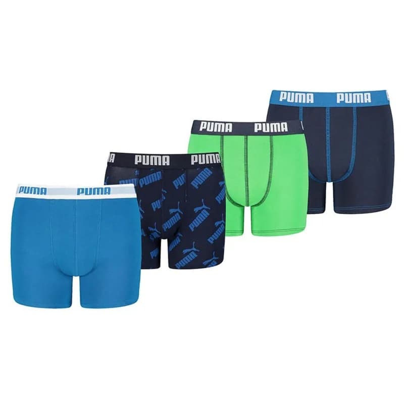 PUMA - Pack de 4 Boxers Garçon Coton AOP 12 ans Logo AOP Bleu