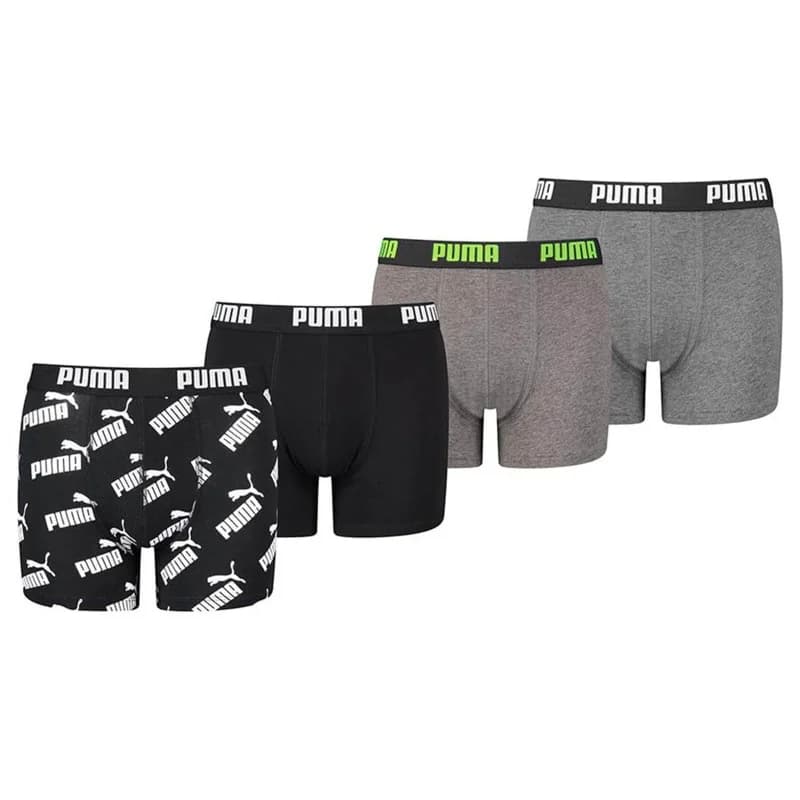 PUMA - Pack de 4 Boxers Garçon Coton AOP 16 ans Noir / Gris Melange