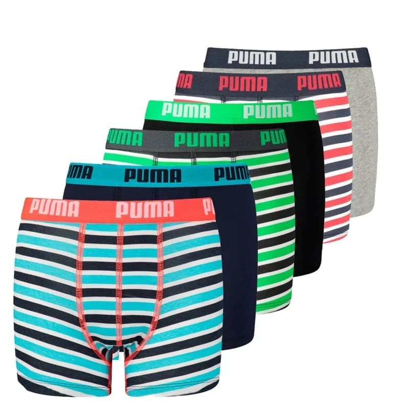 PUMA - Pack de 6 Boxers Garçon Coton 16 ans Stripe Bleu / Vert / Rouge