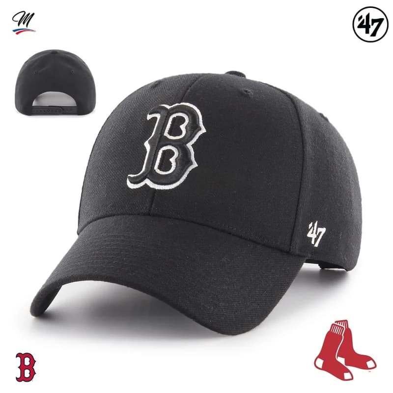 '47 Brand - Casquette MLB Boston Red Sox MVP Snapback Noir Taille Unique Noir (Logo Noir contour Blanc)