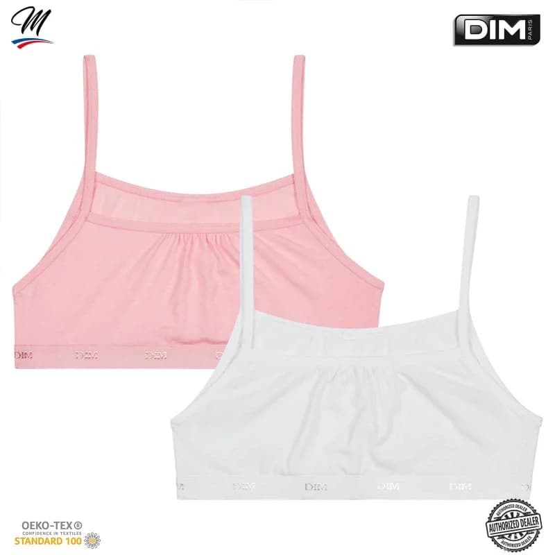 Dim - Lot de 2 Brassières Fille Coton Stretch "EcoDIM" 10 ans Rose/Blanc