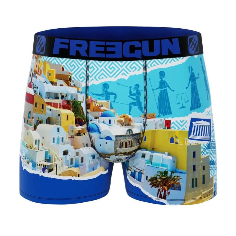 Freegun - Boxer Homme Microfibre Recyclé "Paysage du Monde" XXL Blanc