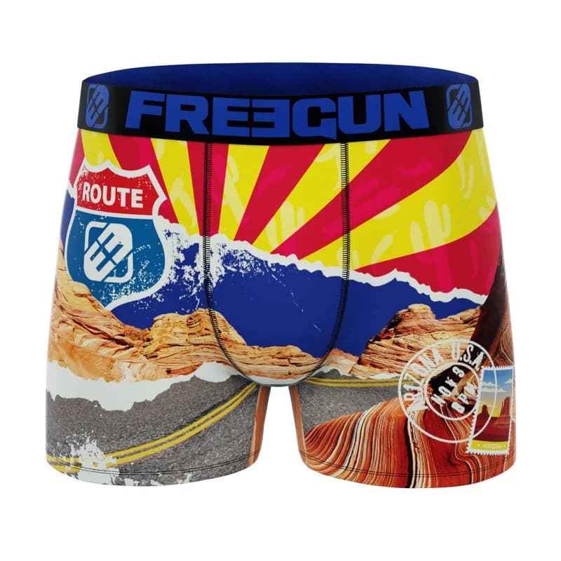 Freegun - Boxer Homme Microfibre Recyclé "Paysage du Monde" XXL Rouge