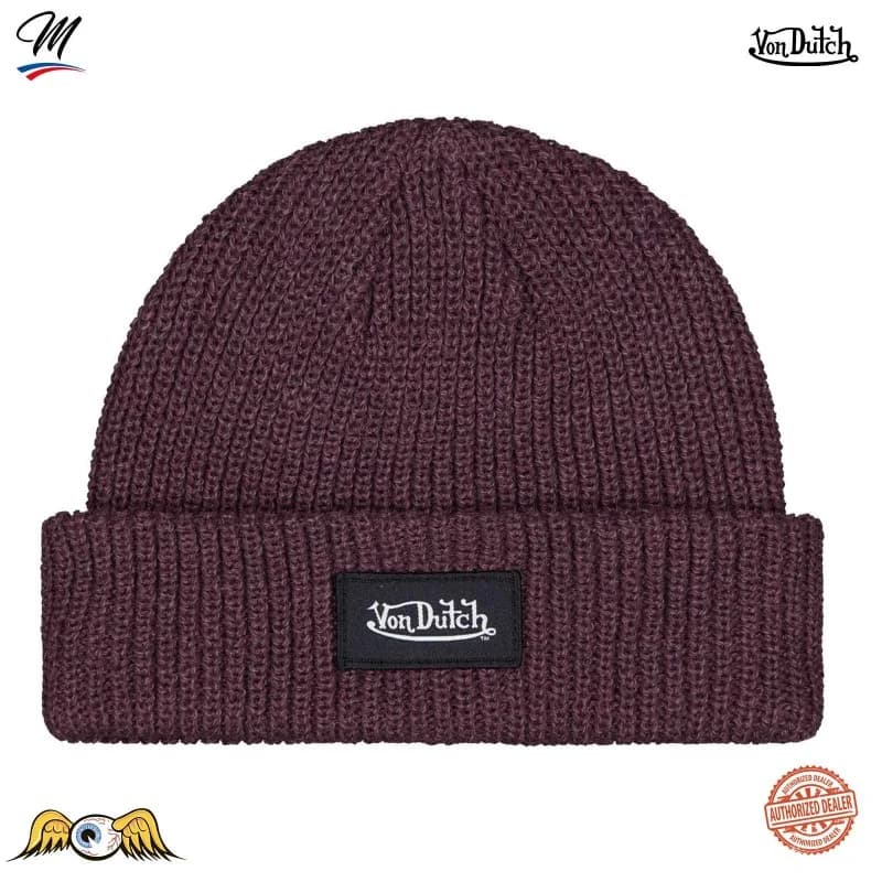 Von Dutch - Bonnet en côtes Anglaises avec étiquette tissée Bordeaux Taille Unique