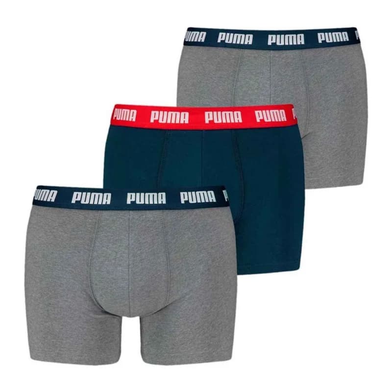 PUMA - Pack de 3 Boxers Homme Coton "Everyday" M Gris / Marine / Rouge Combo