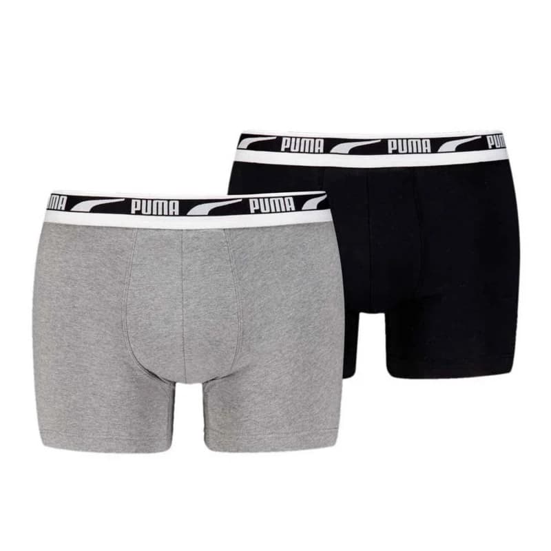 PUMA - Pack de 2 Boxers Homme Coton "Everyday Multi Logo" L Noir et Gris