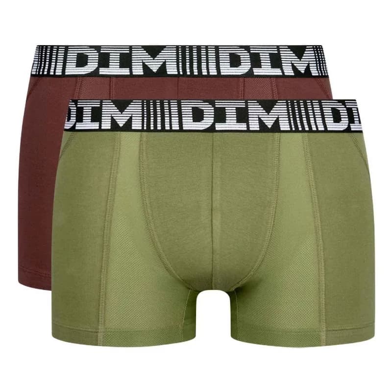 Dim - Lot de 2 Boxers Homme Coton 3D Flex Air M Marron Chocolat / Kaki