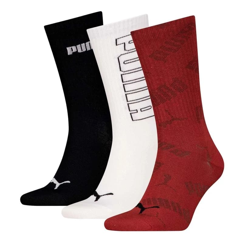 PUMA - Pack de 3 Paires de Chaussettes Crew "Mesh Logo" 39-42 Red Combo