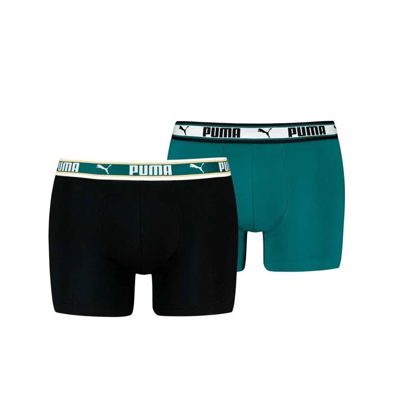 PUMA - Pack de 2 Boxers Homme Coton "Dual Logo" M Vert