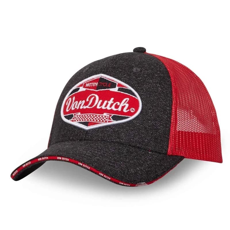 Von Dutch - Casquette Trucker Effet Tweed "MIXED" Rouge Taille Unique