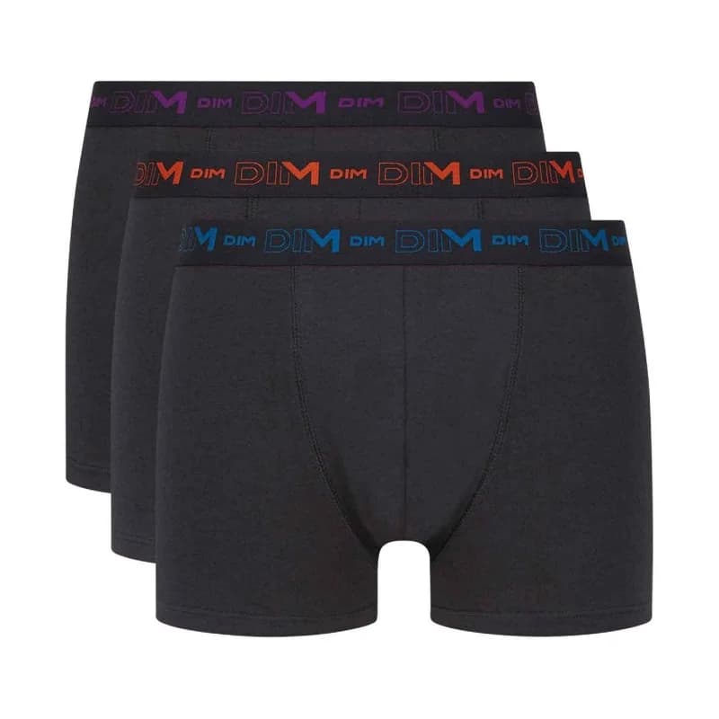 Dim - Lot de 3 Boxers Homme Coton Stretch L Noir Ceintures Cassis/ Orange/ Bleu