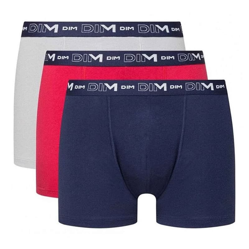 Dim - Lot de 3 Boxers Homme Coton Stretch XL Bleu Denim/Rouge Topaze/Acier