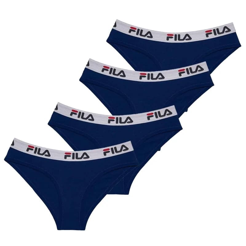 Fila - Lot de 4 Slips Femme en Coton L Bleu Marine