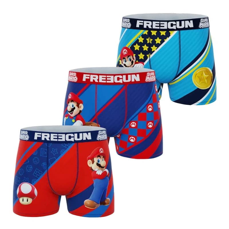 Freegun - Lot de 3 Boxers Homme Microfibre Super Mario Bros M Bleu