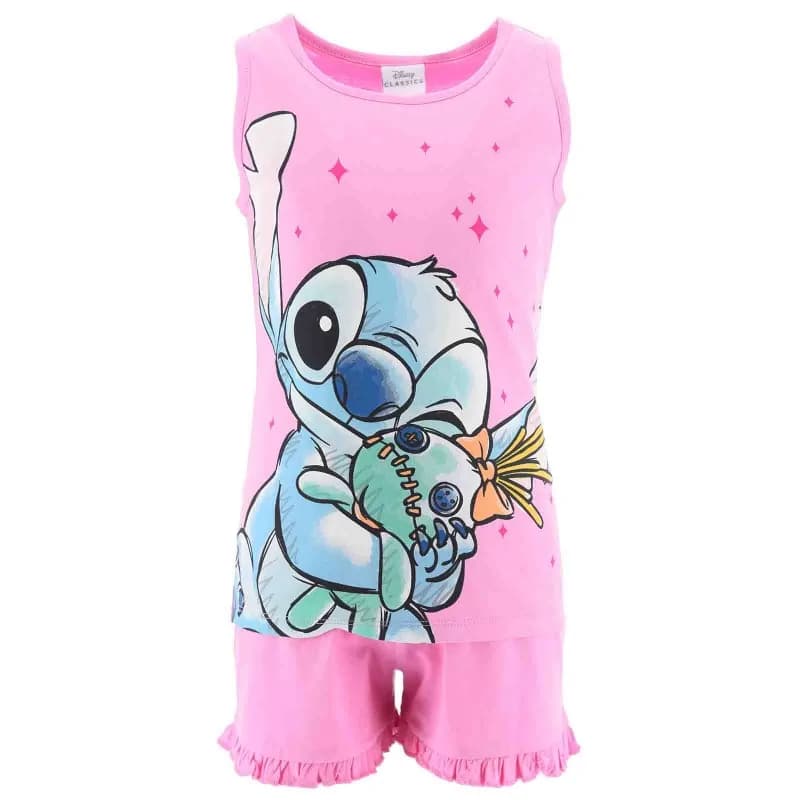 French Market - Pyjama Court Débardeur Fille Coton "Lilo & Stitch" Rose 7 ans