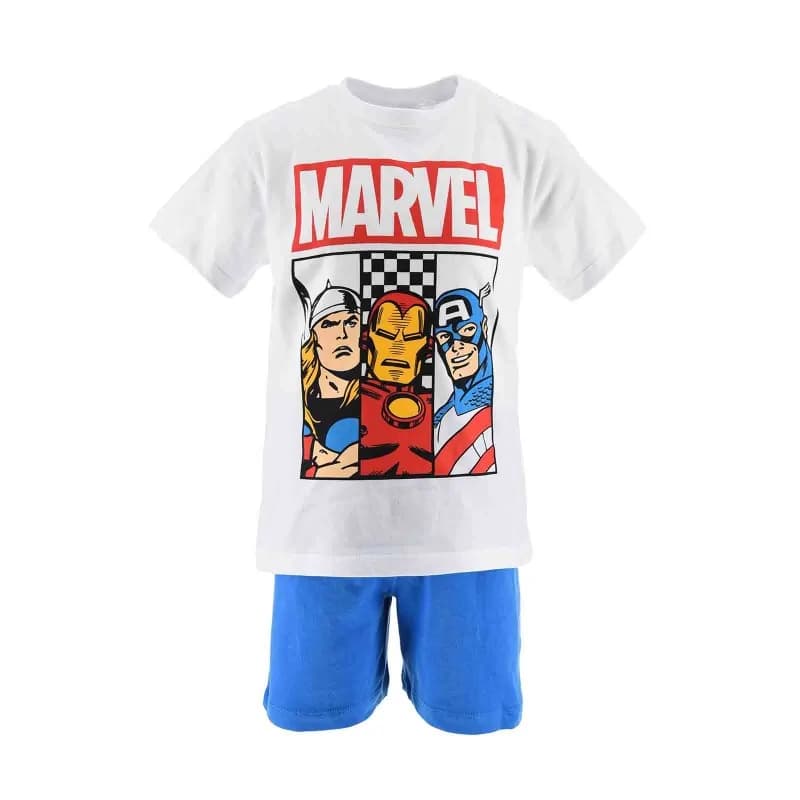 French Market - Pyjama Court Garçon Coton "Avengers" 10 ans Bleu et Blanc