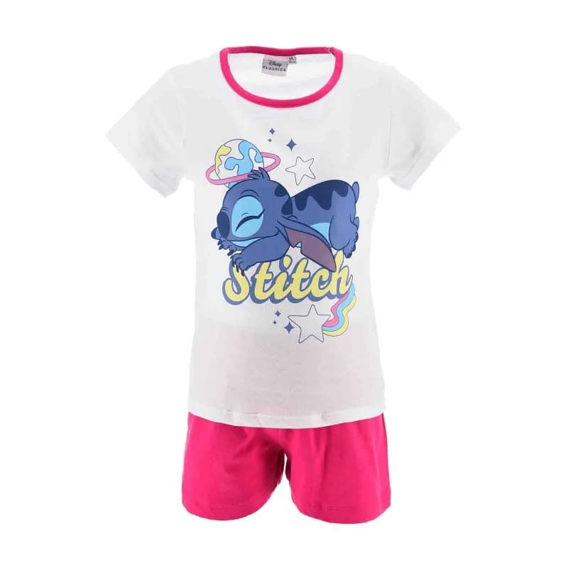 French Market - Pyjama Court Fille Coton "Lilo & Stitch" Summer Time Blanc 6 ans