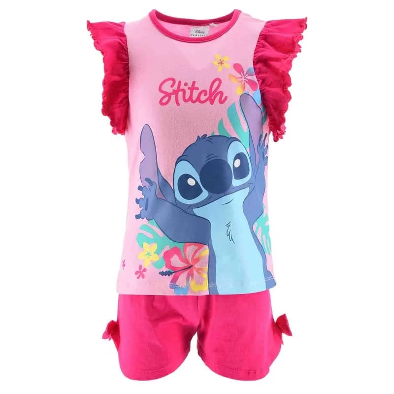 French Market - Pyjama Court Fille Coton "Lilo & Stitch" Rainbow Smile Rose 8 ans