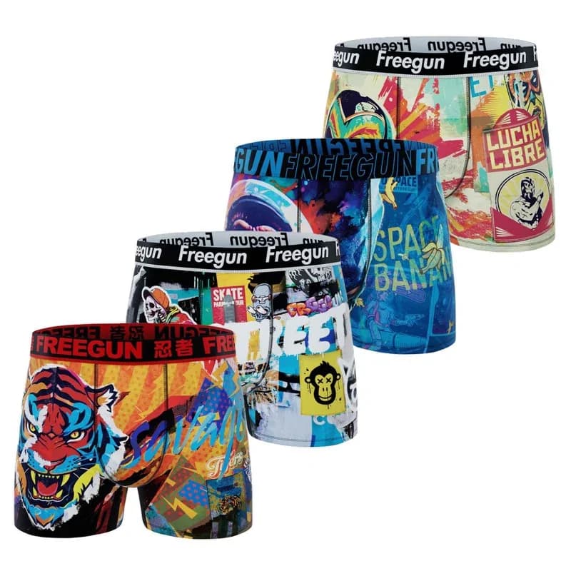 Freegun - Lot de 4 Boxers Garçon Street Art 6-8 ans Multicouleur