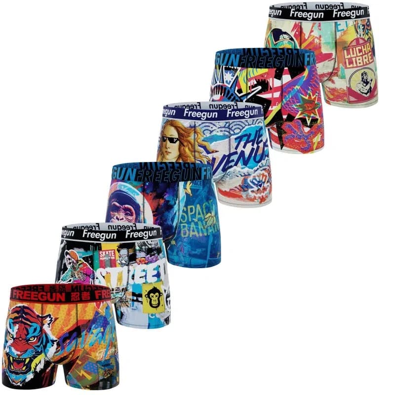 Freegun - Lot de 6 Boxers Homme Microfibre "Street Art" L Multicouleur