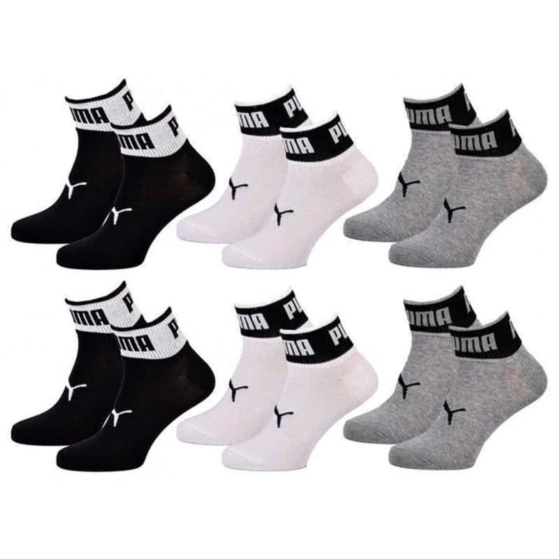 PUMA - Pack de 6 Paires de Chaussettes Quarter "Big Logo" 39-42 Noir/ Gris/ Blanc