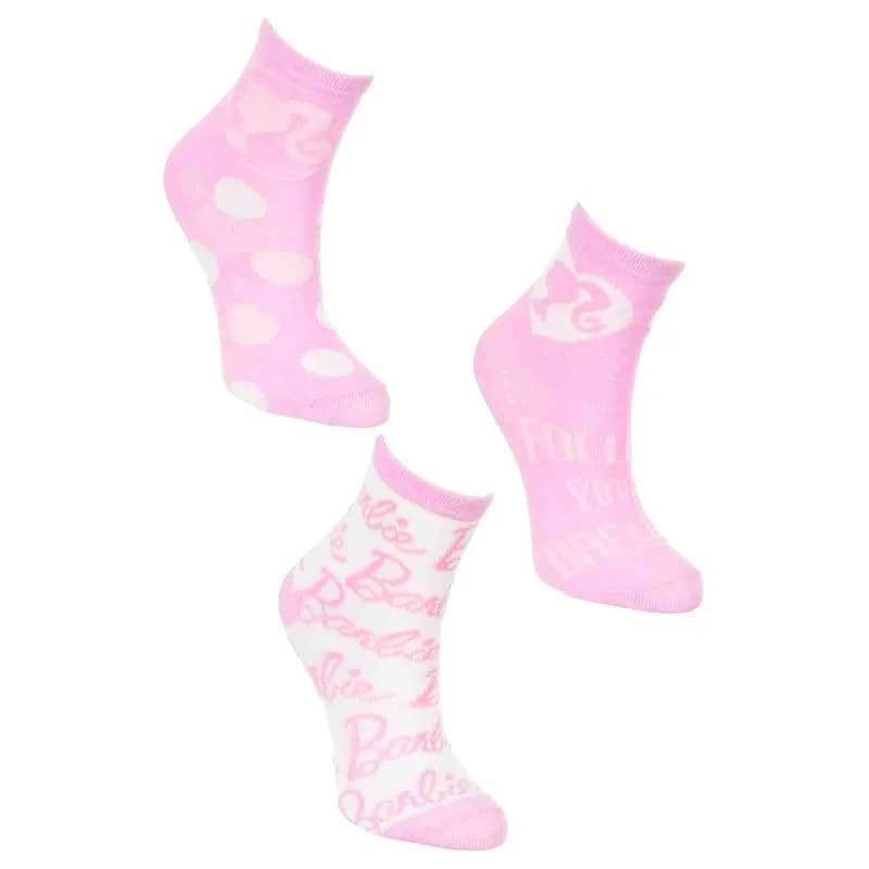 French Market - Lot de 3 Paires de Chaussettes Fille "Barbie" 23-26 Pastels Blanc