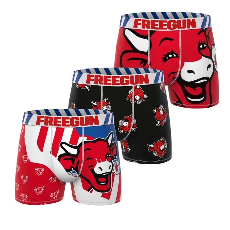Freegun - Lot de 3 Boxers Homme Coton "La Vache qui rit" XXL Multicouleur