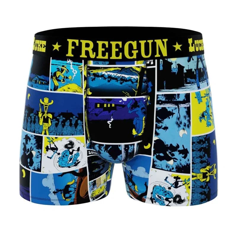 Freegun - Boxer Homme Microfibre "Lucky Luke" M Bleu