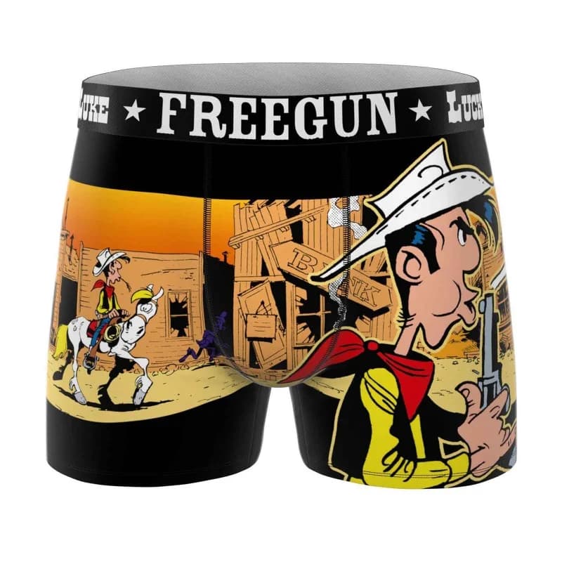 Freegun - Boxer Homme Microfibre "Lucky Luke" XXL Noir et Orange