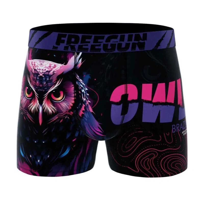 Freegun - Boxer Homme Microfibre Hibou"Owl" L Violet