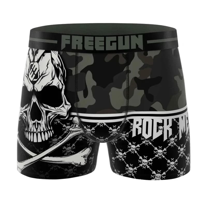 Freegun - Boxer Homme Microfibre "Rock n Roll" M Noir et Blanc