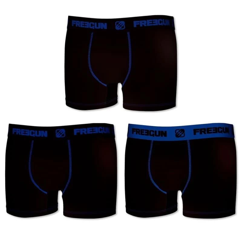 Freegun - Lot de 3 Boxers Coton Homme M Bleu