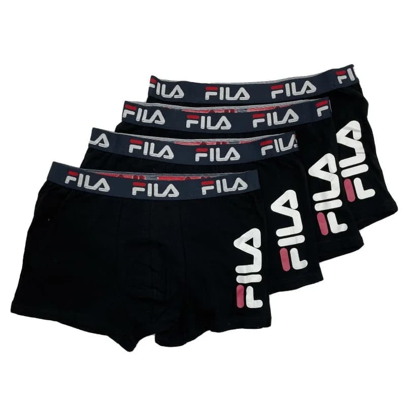 Fila - Lot de 4 Boxers Homme Coton "Big Logo" L Noir