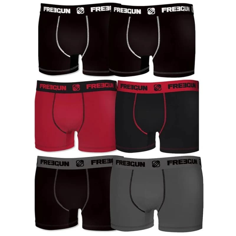 Freegun - Lot de 6 Boxers Homme Coton XXL Noir/Gris/Rouge