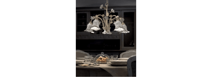 Chandelier 5 ou 8 bras en céramique peinte à la main Design Pisa