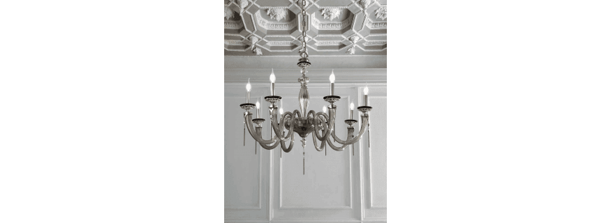 Chandelier en verre soufflé pour hôtel ou château Design Empire 8 Lumières